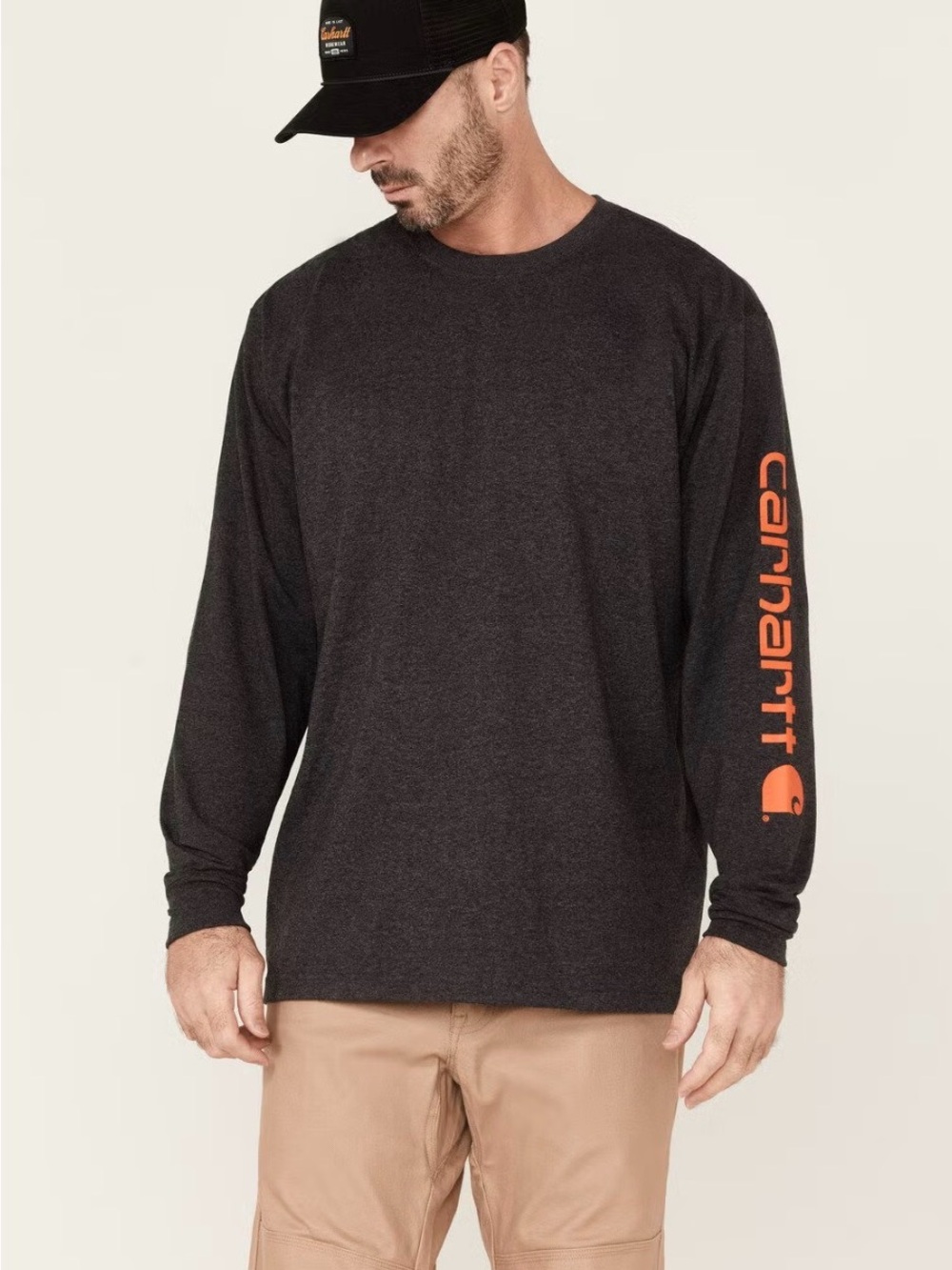 Carhartt Men's Large Original Fit Long Sleeve Logo T-Shirt Charcoal Gray